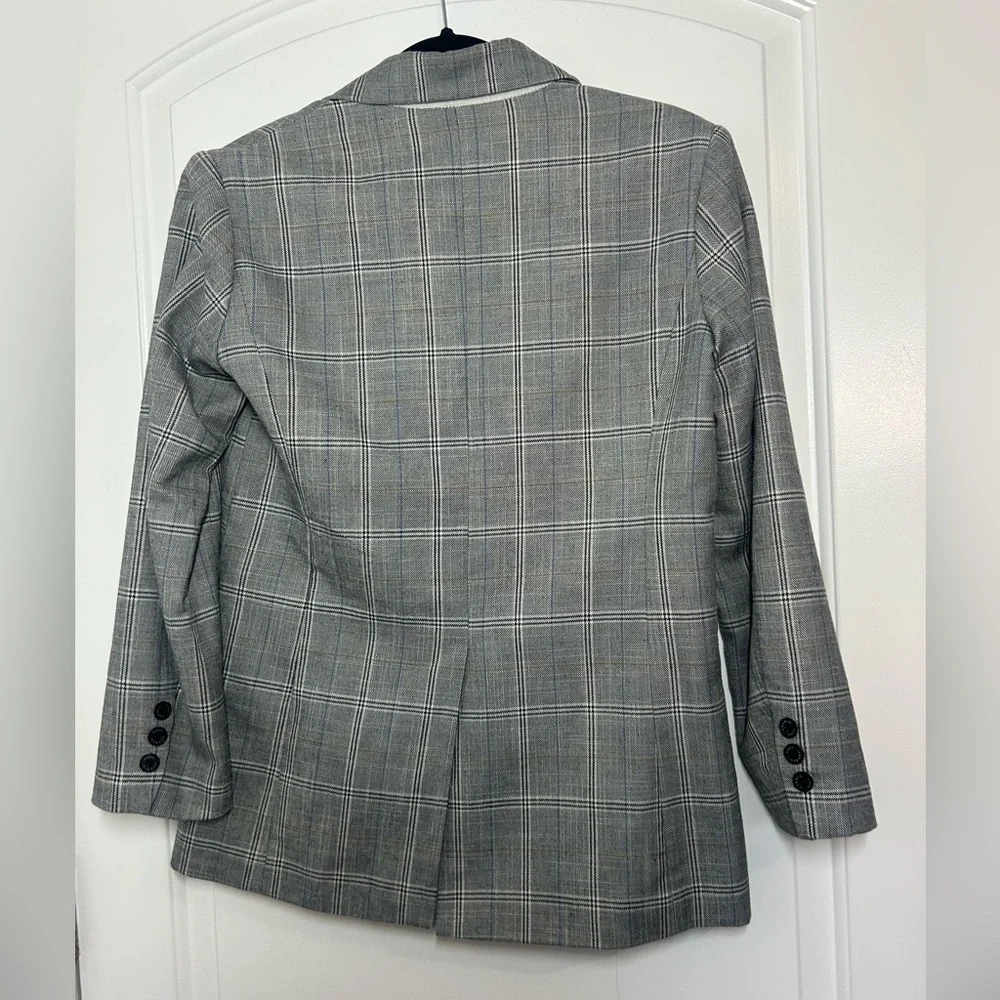 SANDRO Reynald Two-Button Plaid Blazer Gray Size 36 Preppy Academia Minimalist - Picture 5 of 15